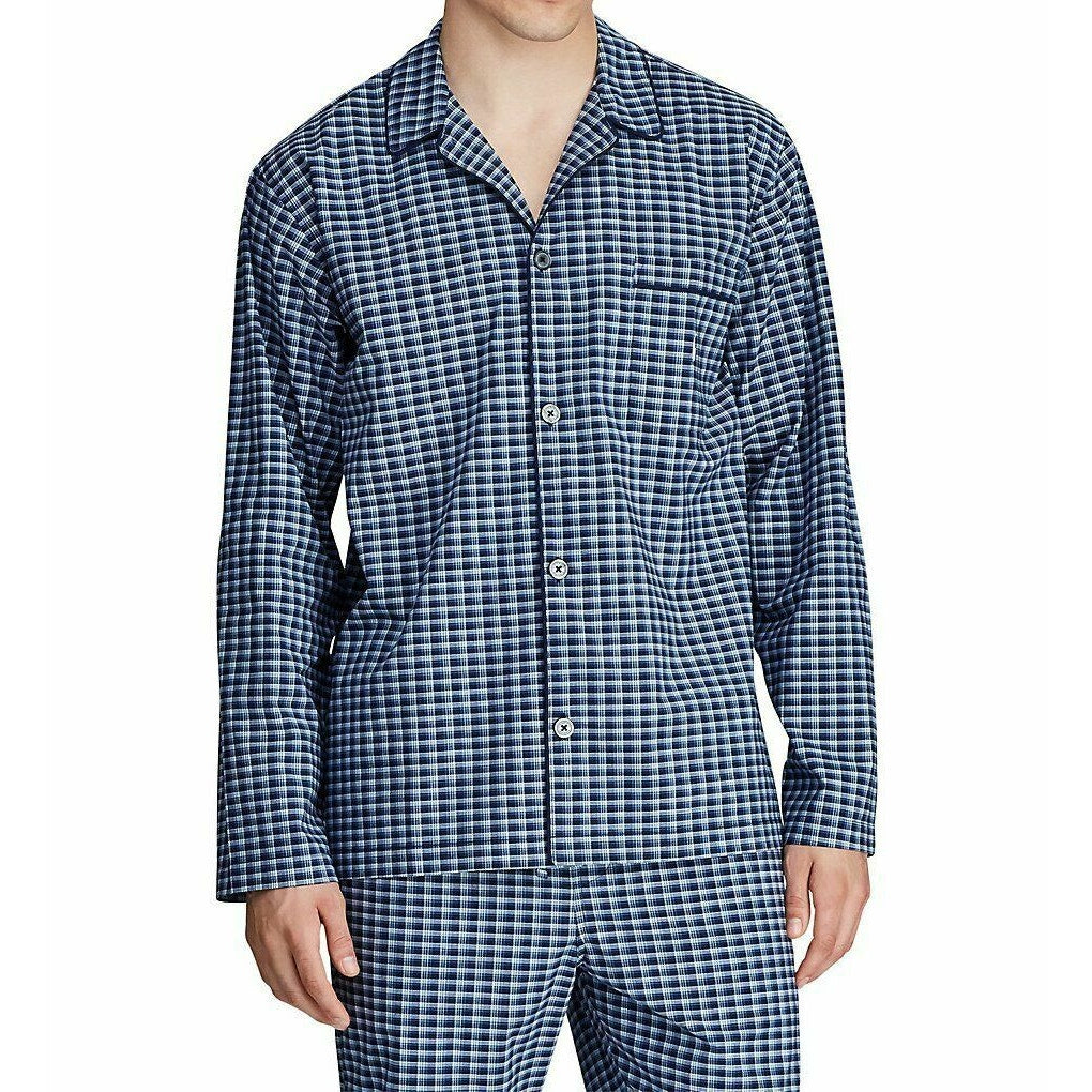 Polo Ralph Lauren Sleepwear Stretch Woven Pajama Top Plaid Navy Blue Mens XL