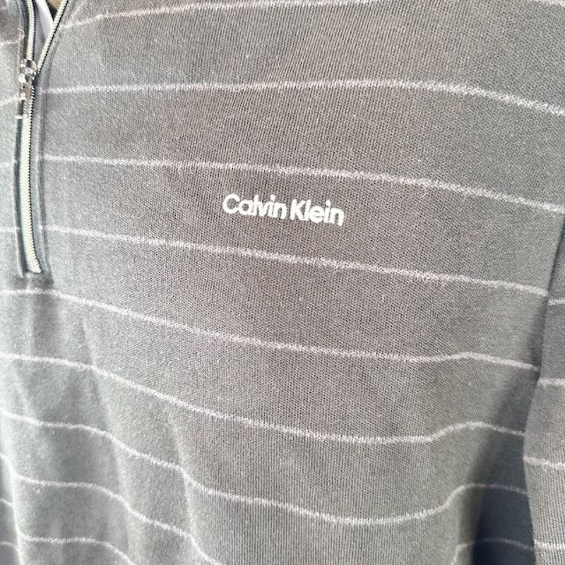 Calvin Klein Quarter-Zip Sweatshirt Liquid Touch Regular Fit Stripe Gray Mens M