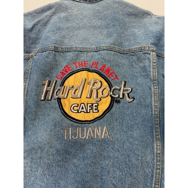 Vintage Hard Rock Cafe Tijuana Denim Jacket Embroidered Logo Blue Mens Size 42