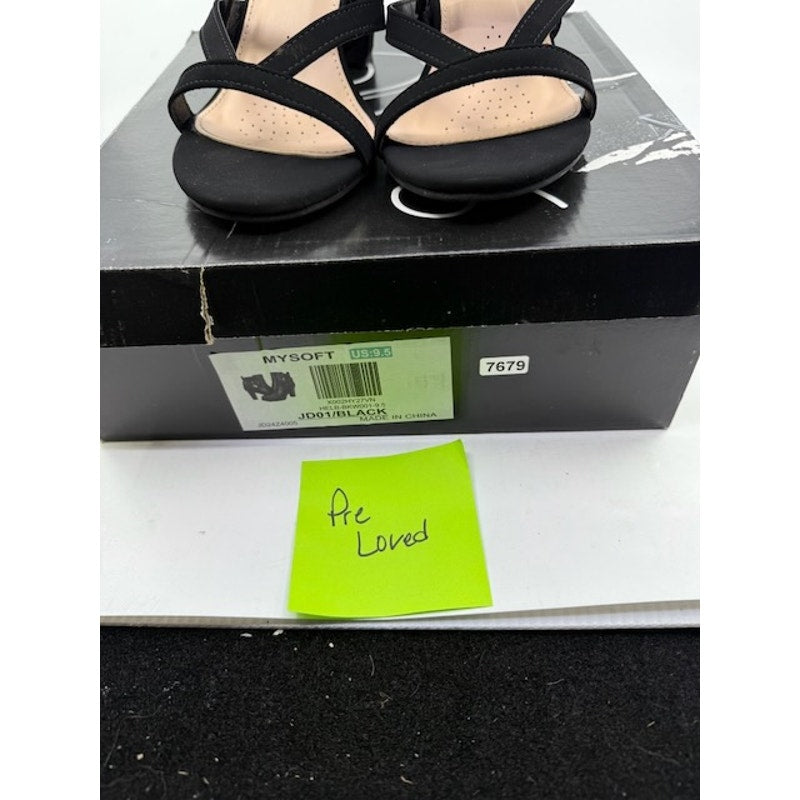 TRENDSup Collection Chunky Heel Ankle Strap Sandals Suede Black Womens Size 9.5