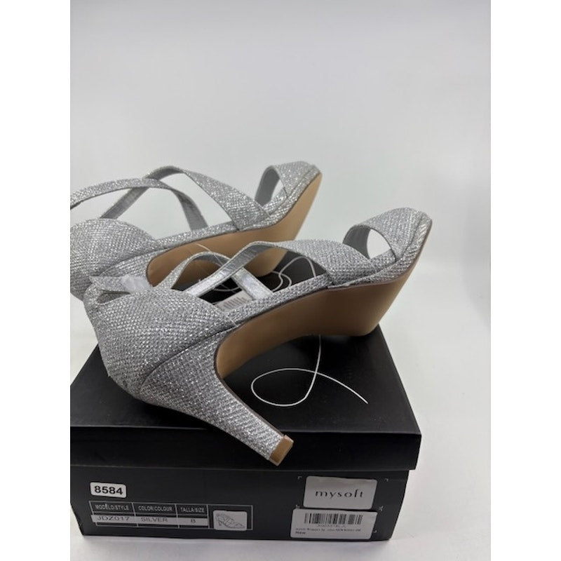 Mysoft Heels Sparkly Strappy Wedding Shoes Open Toe Pump Heel Silver Size 8