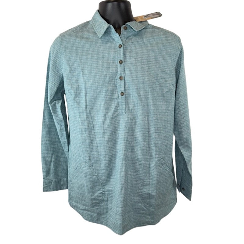 Royal Robbins Shirt Half Button-Up Long Sleeves Hemp Blend Blue Womens Size M