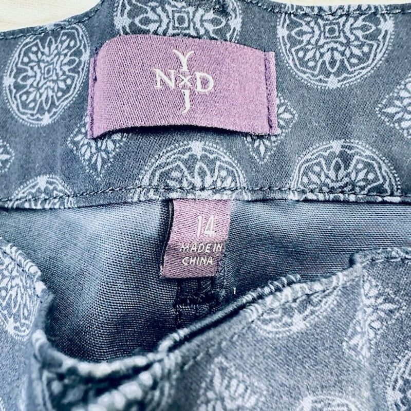 NYDJ Clarissa Ankle Jeans Lift Tuck Technology Pendant Print Blue Womens 14