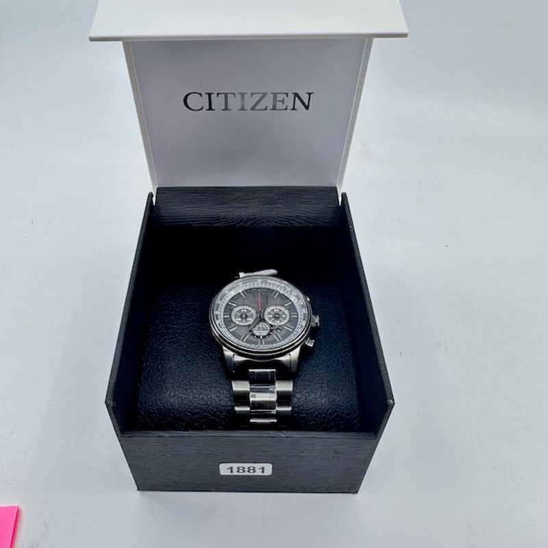 Citizen Eco-Drive Nighthawk Watch Grey Stainless Steel Charcoal Grey Dial