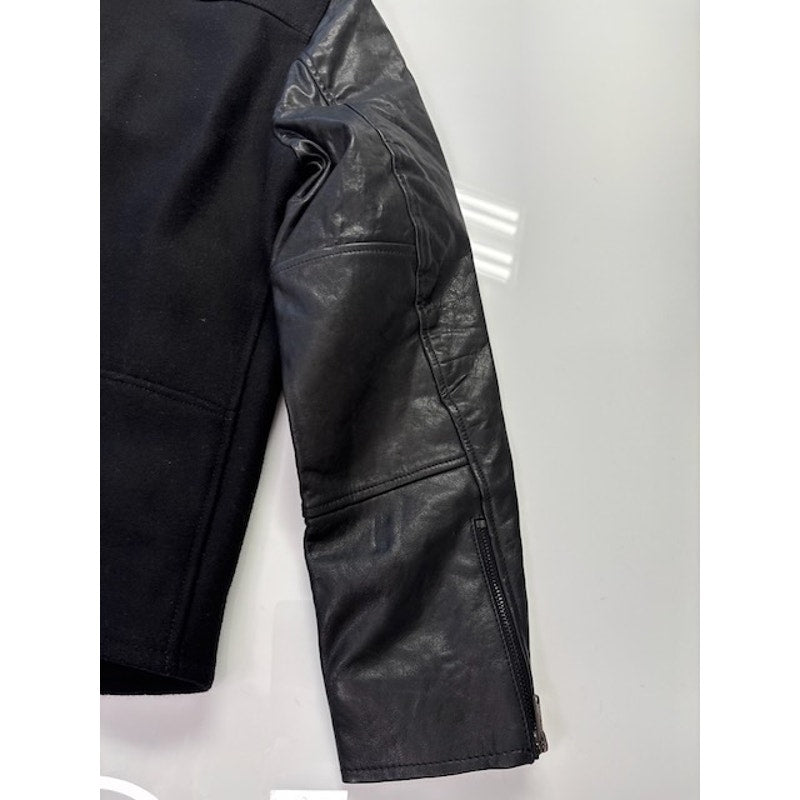 Lucky Brand Moto Jacket Leather Wool Quilted Lined Zip-Up Black Mens Size L