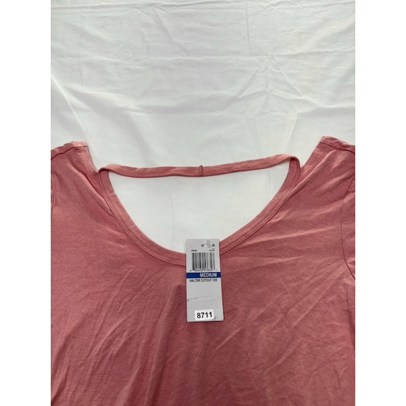 Ultra Flirt Halter Cut-Out Tee Short Sleeve V-Neck Blush Womens Size M