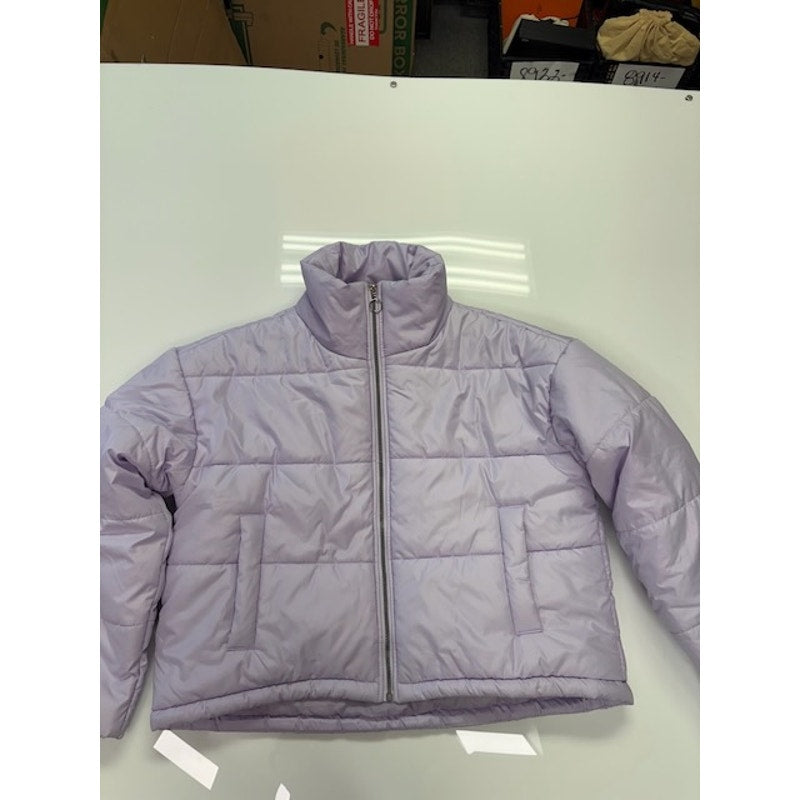 Celebrity Pink Cropped Puffer Coat Front Zipper Lined Purple Womens Size L