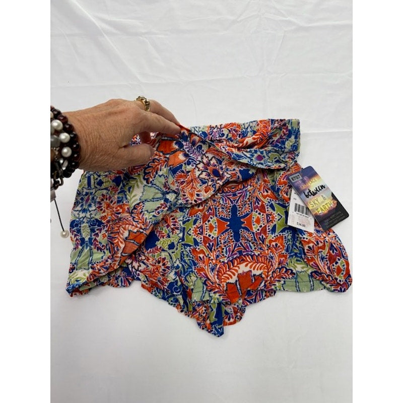 Be Bop Pull-On Floral Skort Mid Rise Rayon Blue/Rust Womens Juniors Size XS
