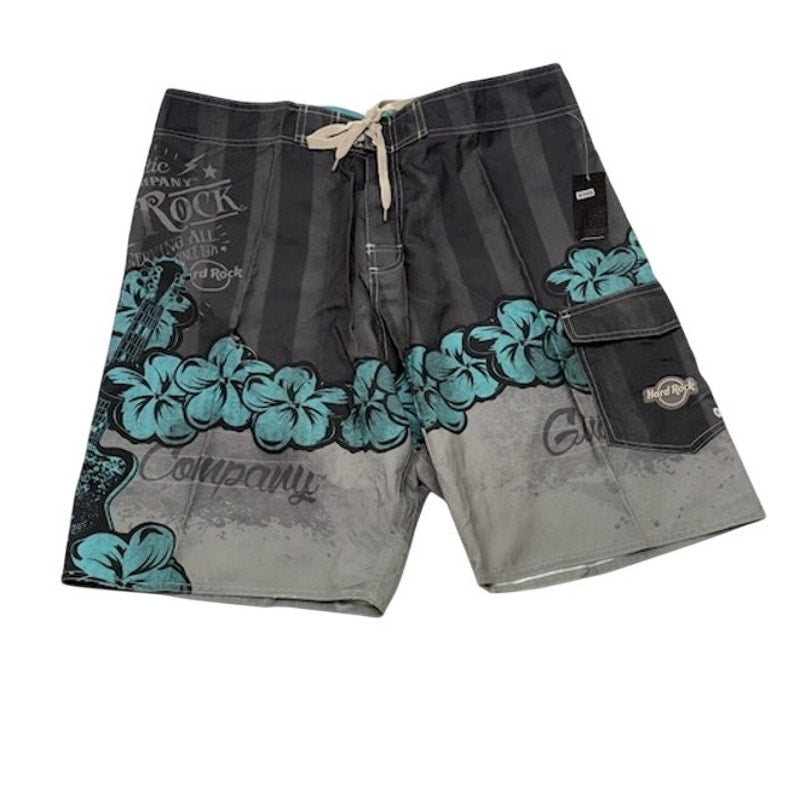 Hard Rock Floral Grit Boardshorts Swim Trunks Gray/Multicolor Mens Size 38