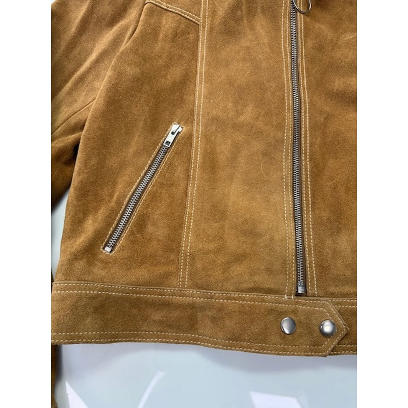 Free People Suede Leather Moto Jacket Front Zipper Pockets Brown Womens Size L