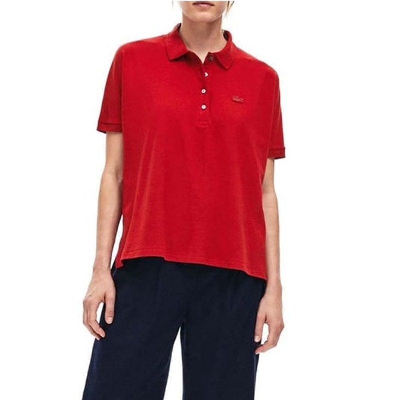 Lacoste Pique Polo Shirt Short Sleeve Relaxed Fit Stretch Red Womens XS