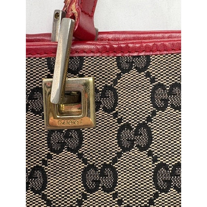 GUCCI GG Canvas Leather Open Top Vintage Tote Bag Gold-Tone Hardware Brown/Red