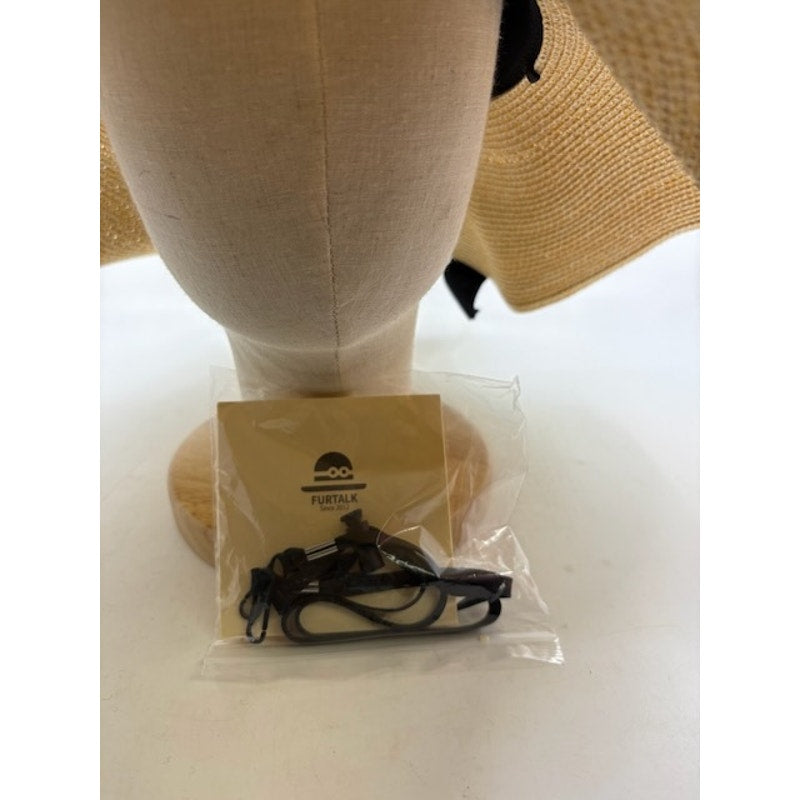 FURTALK Wide Brim Straw Sun Hat Adjustable Cap Beige Black Band Womens Sz M