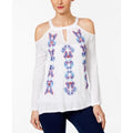 Inc International Concepts Embroidered Cold-Shoulder Top White Womens Petite