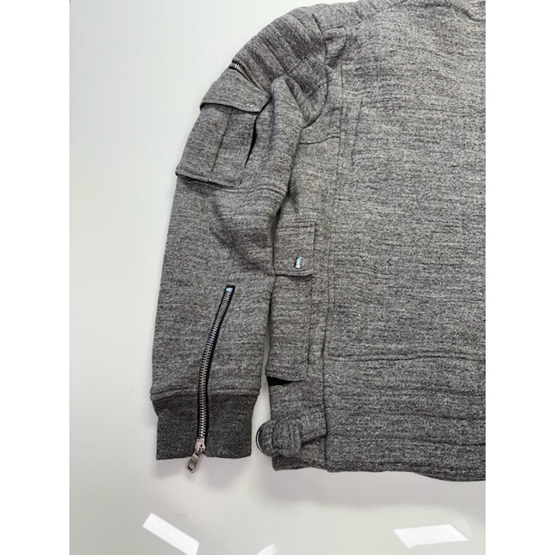 Balmain Quilted Biker Hoodie Two-Way Zip Flap Pockets Gray Mens Size XL