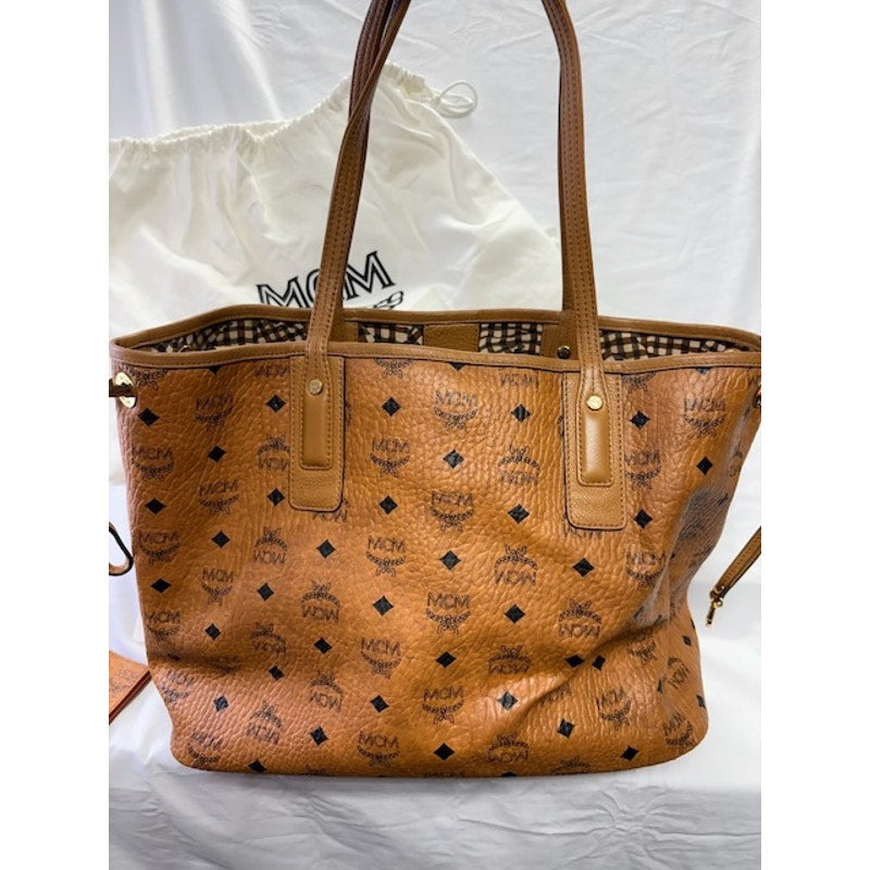 MCM Liz Reversible Visetos Cognac Shopper Tote Bag With Wallet Set Brown Large