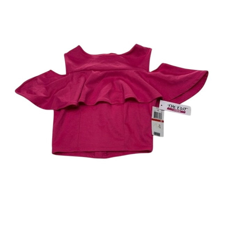 The Edit By Seventeen Ruffled Cold-Shoulder Crop Top Pink Womens Size XS