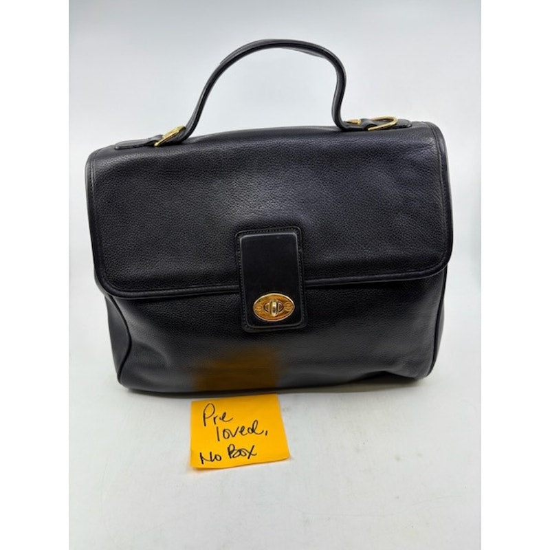 Gucci Vintage Leather Top Handle Satchel Turn Lock Handbag Classic Italy Black