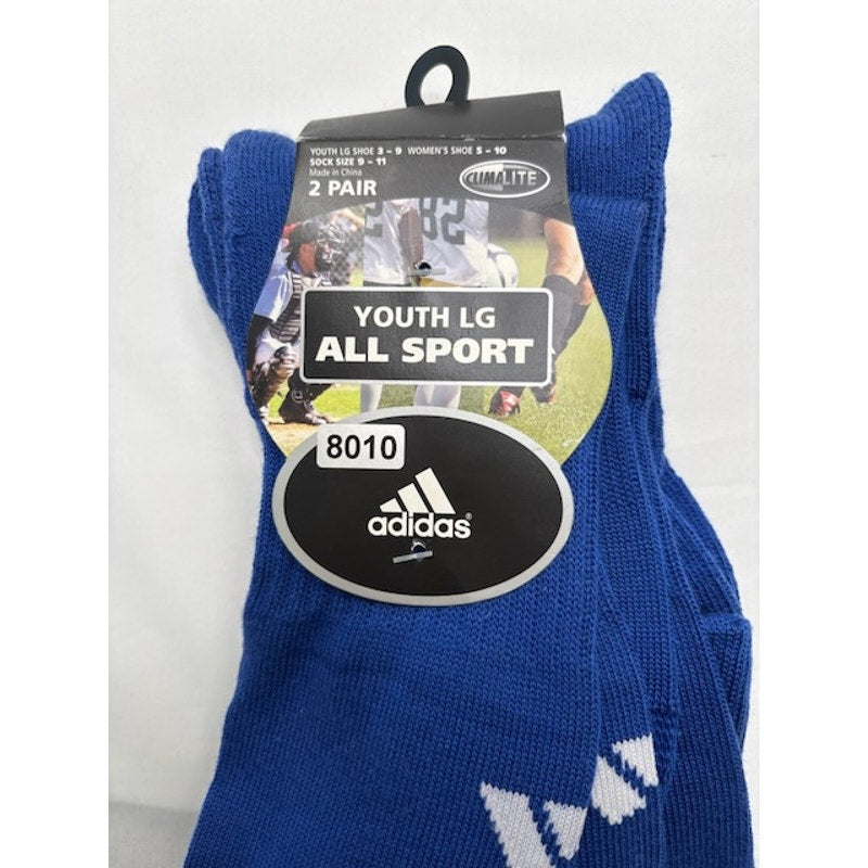 2 Pairs Adidas Soccer Socks Over The Calf Blue/White Youth LG Size 3-9