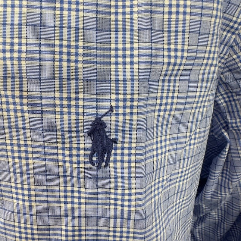 Ralph Lauren Button Down Shirt Long Sleeve Stretch Plaid Blue White Mens Size L