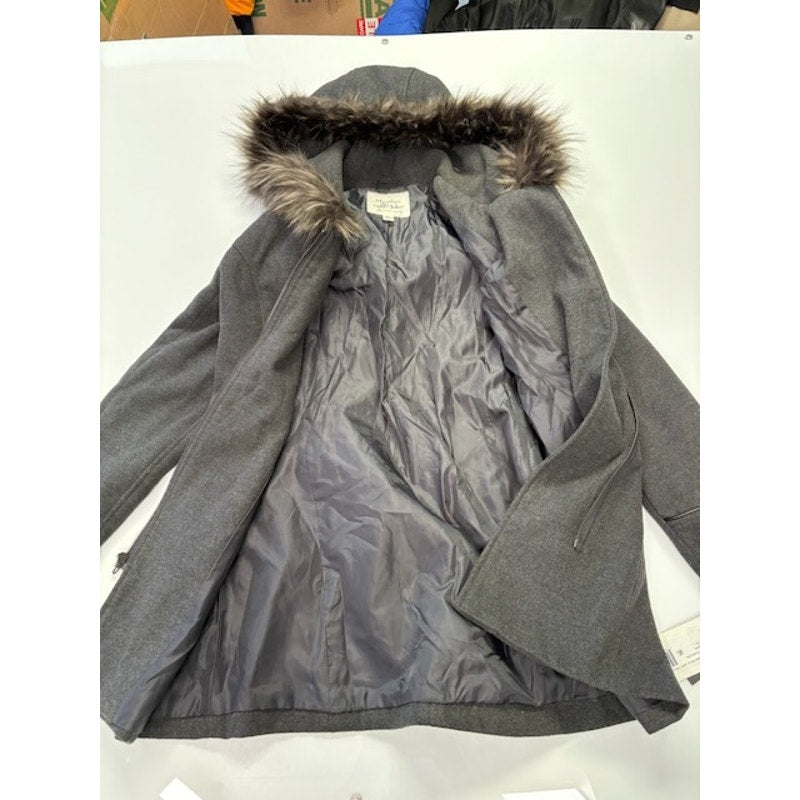 Maralyn & Me Faux-Fur-Trim Hooded Parka Coat Full-Zip Charcoal Womens Sz XS