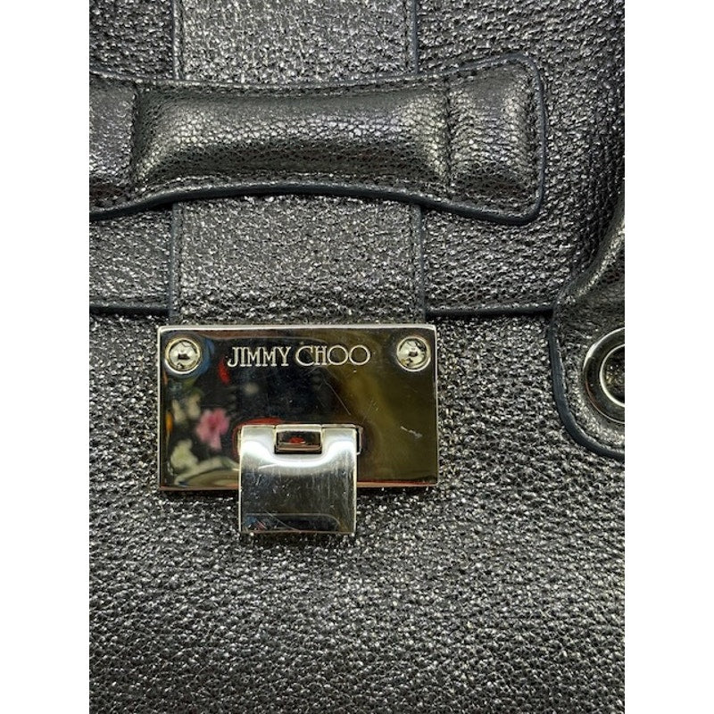 Jimmy Choo Grainy Leather Gunmetal Metallic Rosalie Satchel Bag Dark Brown