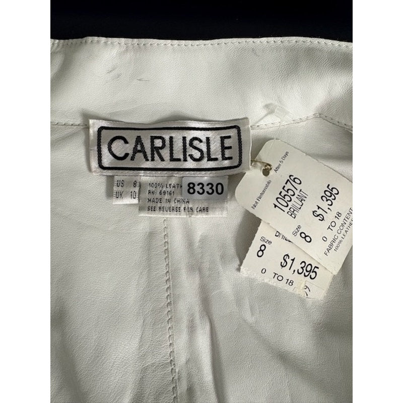 Carlisle Pleated Leather Jacket Zipper-Up High Neck Black Womens Size 8
