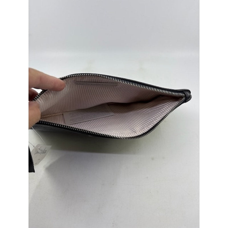 Lauren Merkin Leather Clutch Wristlet Gold Bar Detail Zip Handbag Black