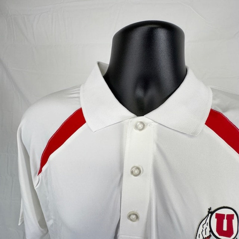 Champion NCAA Utah Utes Performance Polo Shirt Short Sleeve White Red Mens M