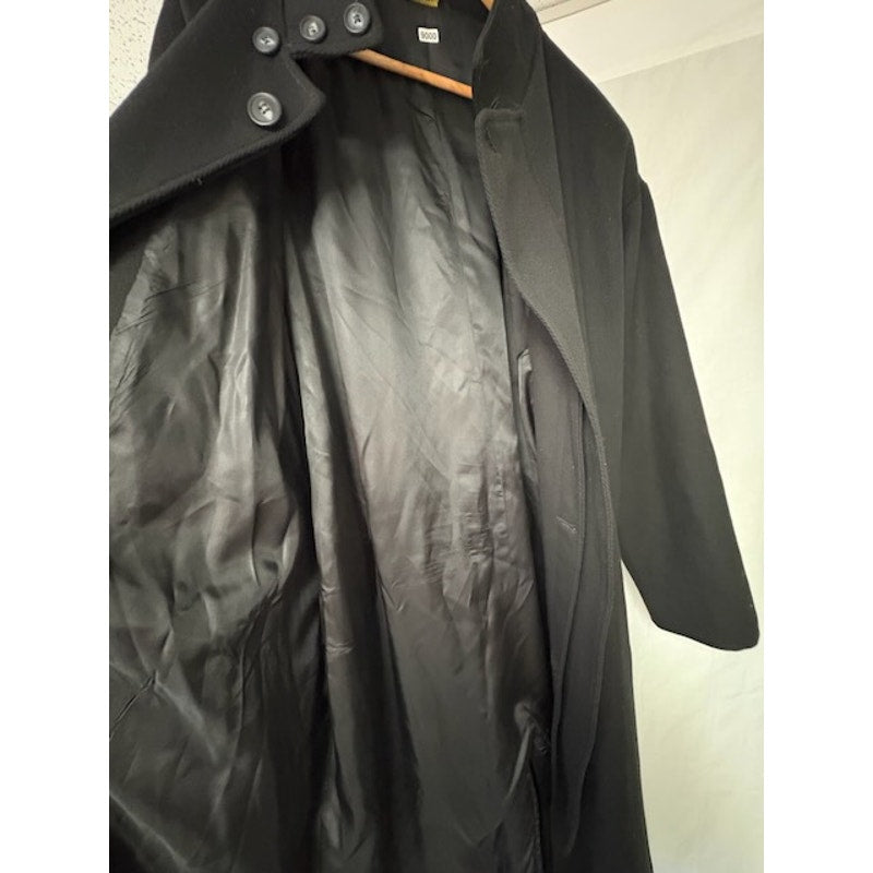 Mens Button-Up Wool Overcoat High Neck Belted Welt Pockets Lined Black Size XLT