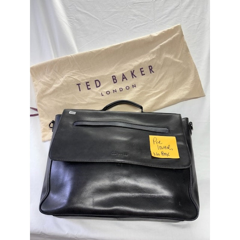 Ted Baker London Leather Briefcase Messenger Bag Laptop Work Satchel Black Mens