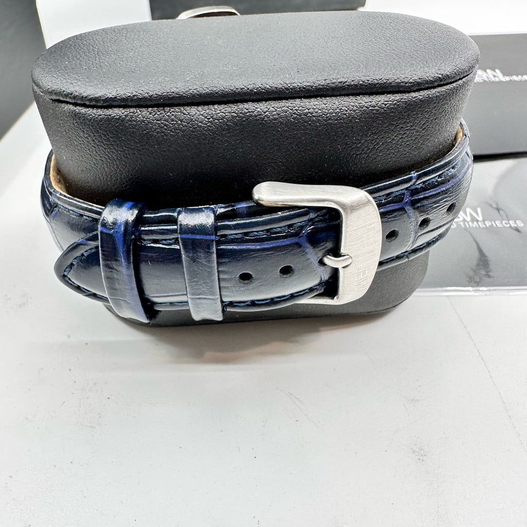Saxon 48 Genuine Leather Dial Wrist Watch Stainless Steel Blue Silver-Tone