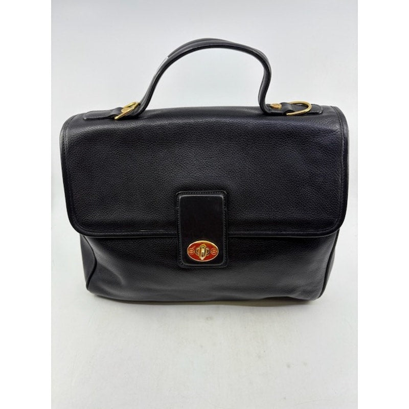 Gucci Vintage Leather Top Handle Satchel Turn Lock Handbag Classic Italy Black