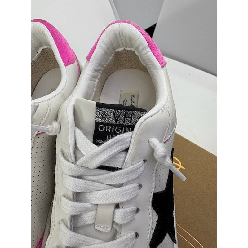 Vintage Havana Perforated Leather Sneakers Lace-Up Shoes White Pink Womens Sz 8