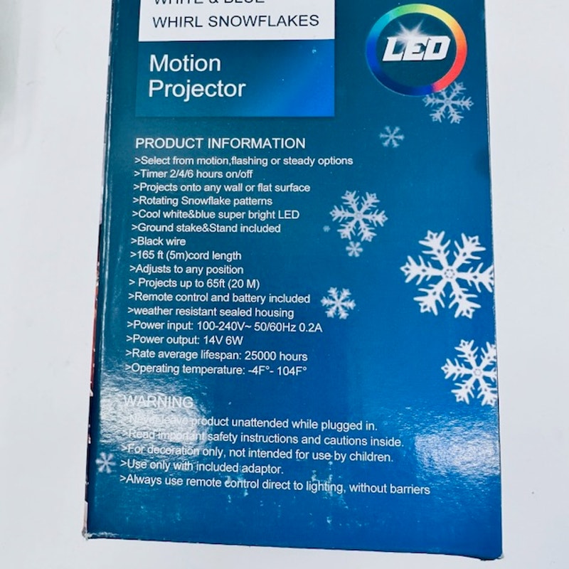 LED Projector Christmas Snowflakes In Motion Indoor/Outdoor White Blue 65ft