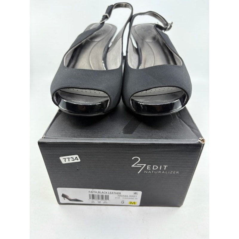 Naturalizer 27 Edit Faith Slingback Pumps Open Toe Slip-On Black Womens Size 9 M