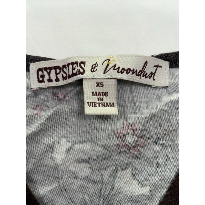 Gypsies & Moondust Floral Lace Up Blouse Short Sleeve Purple Womens Size XS