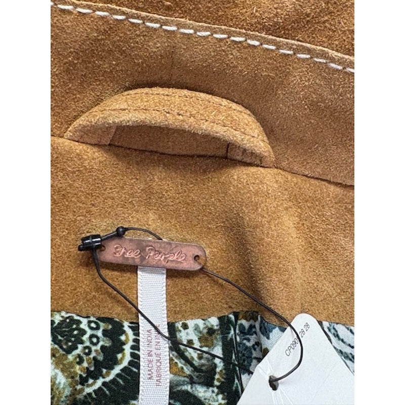Free People Suede Leather Moto Jacket Front Zipper Pockets Brown Womens Size L