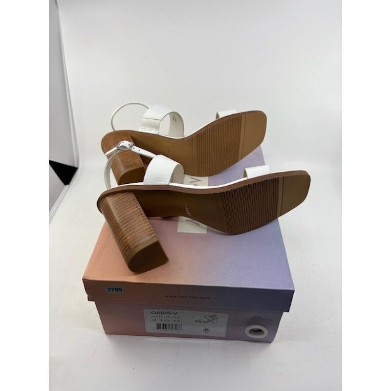 Lisa Vicky Oasis-V Leather Block Heel Sandals Ankle Strap White Womens 8.5