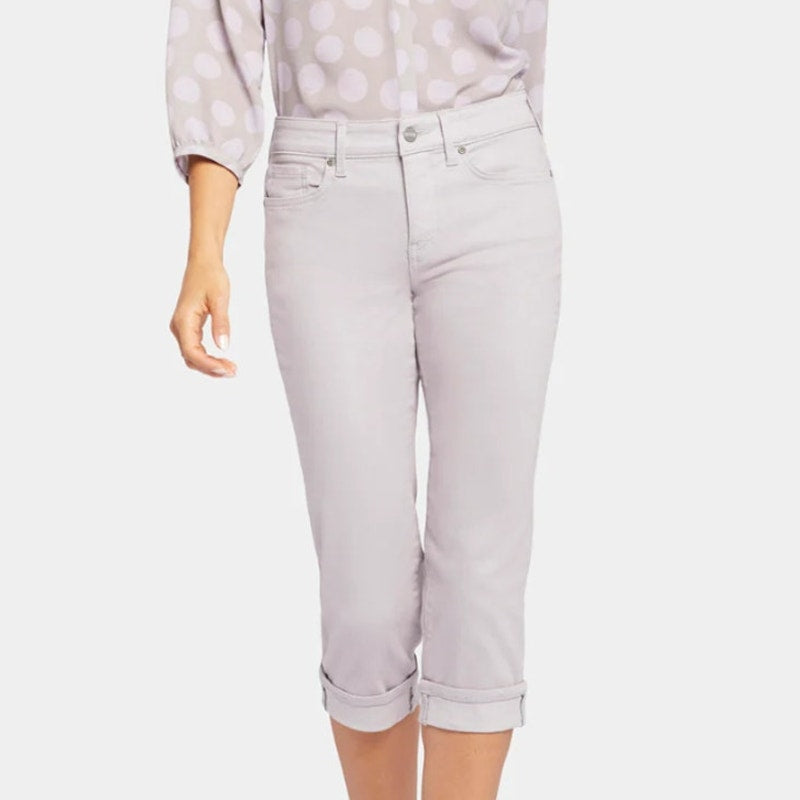 NYDJ Marilyn Straight Crop Capri Jeans Mid Rise Cuffed Hem Gray Womens Size 10P