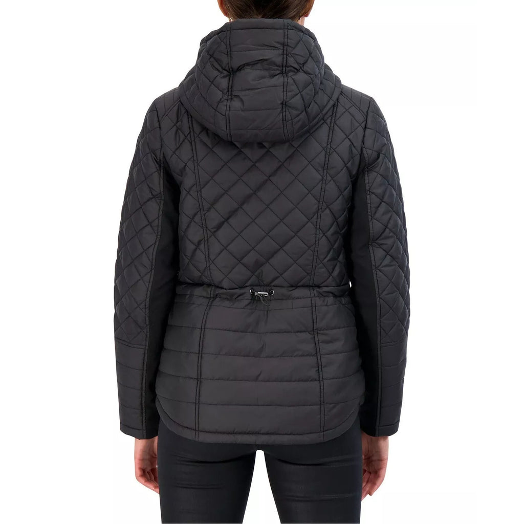 Sebby Hooded Water-Resistant Diamond Quilted Hooded Coat Black Womens Size S