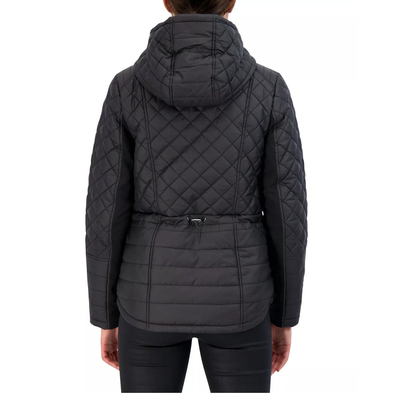 Sebby Hooded Water-Resistant Diamond Quilted Hooded Coat Black Womens Size S