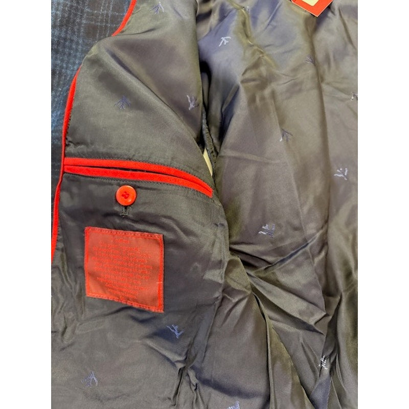 Isaia O'Pallone Quilted Plaid Down Puffer Vest Blue/Black Mens Size 54R