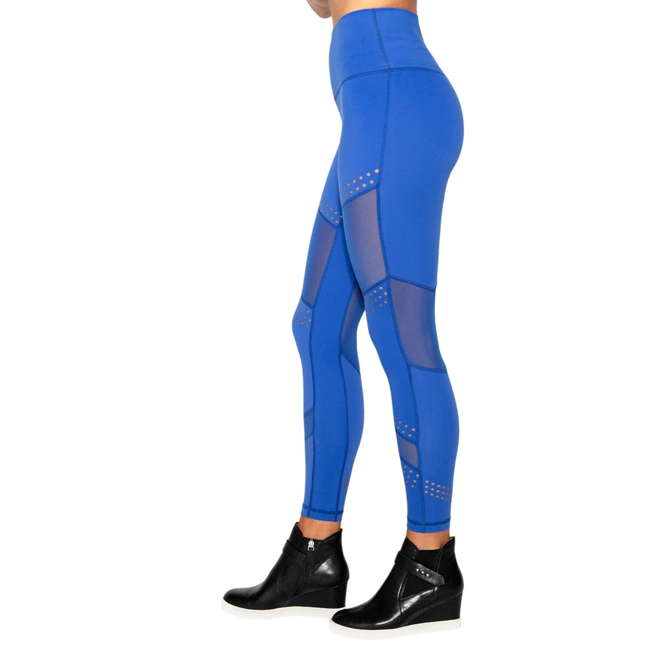Kady Luxe Cosmo Leggings High Rise Elastic Waist Mesh Royalty Blue Womens XS