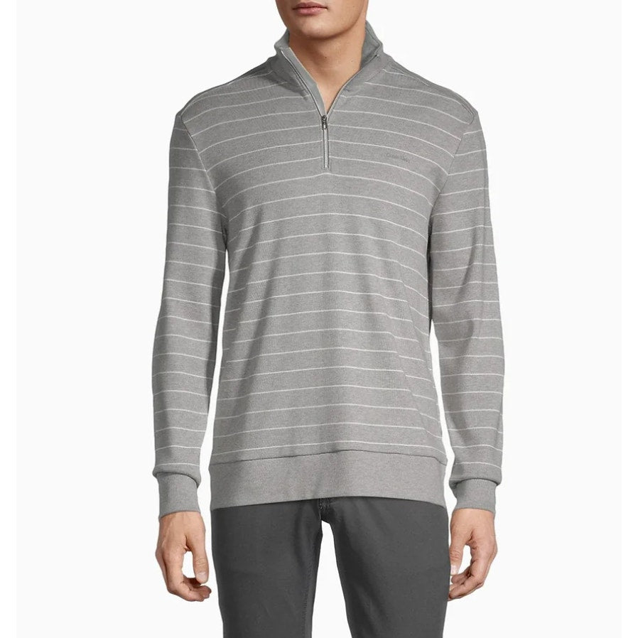 Calvin Klein Quarter-Zip Sweatshirt Liquid Touch Regular Fit Stripe Gray Mens M