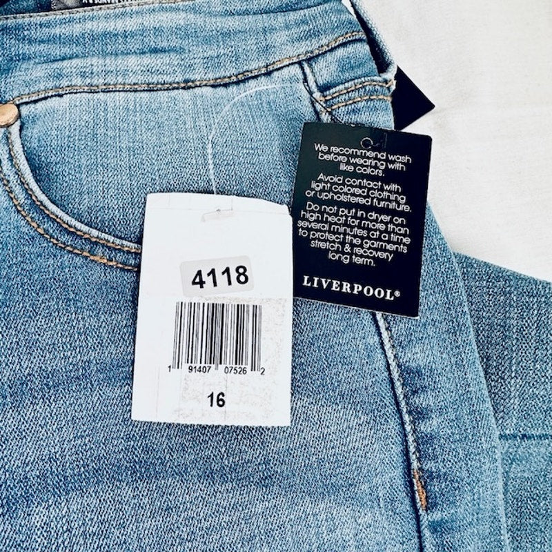 Liverpool Carter Crop Straight Jeans Release Hem Denim Blue Womens Size 16