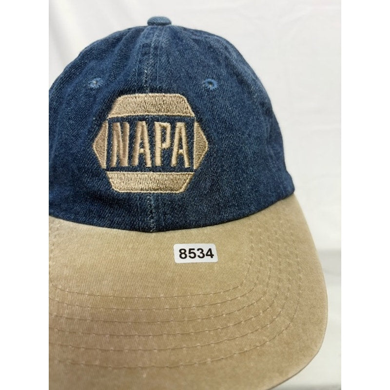 NAPA Denim Strapback Hat Embroidered Logo Blue Tan Cap Unisex Adult OSFA
