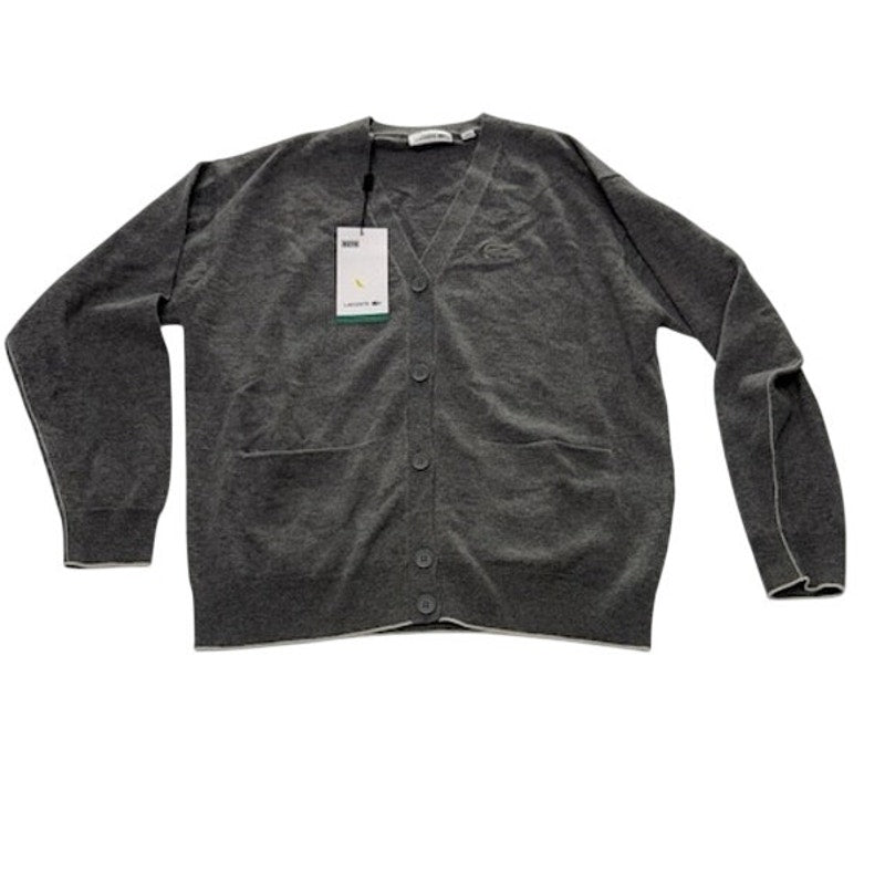 Lacoste Cardigan Sweater Low Cut V-Neck Button-Up Heather Agate Mens Size 36