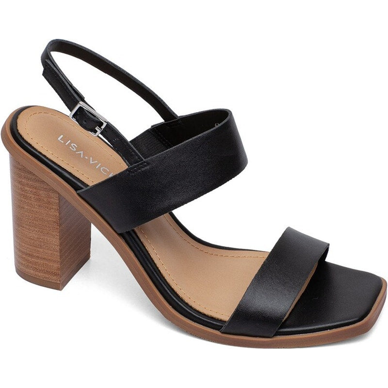 Lisa Vicky Oasis-V Slingback Sandal Leather Chucky Heels Black Womens Size 8
