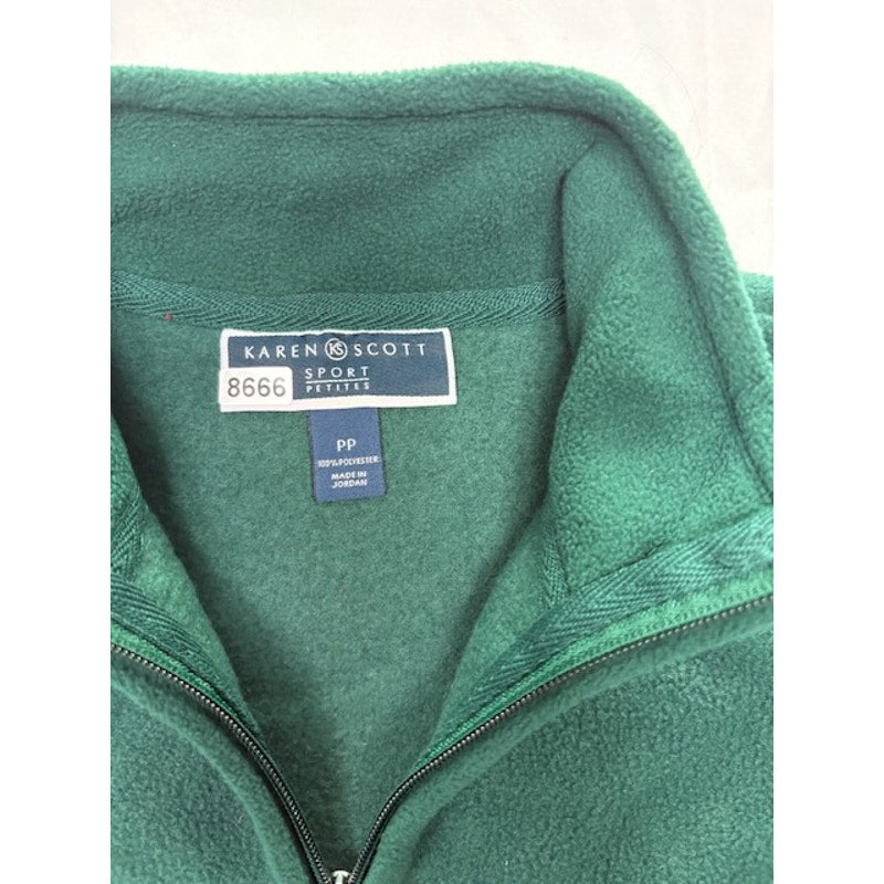 Karen Scott Sport Fleece Vest Full Zip Pockets Stand Collar Womens Green Size PP
